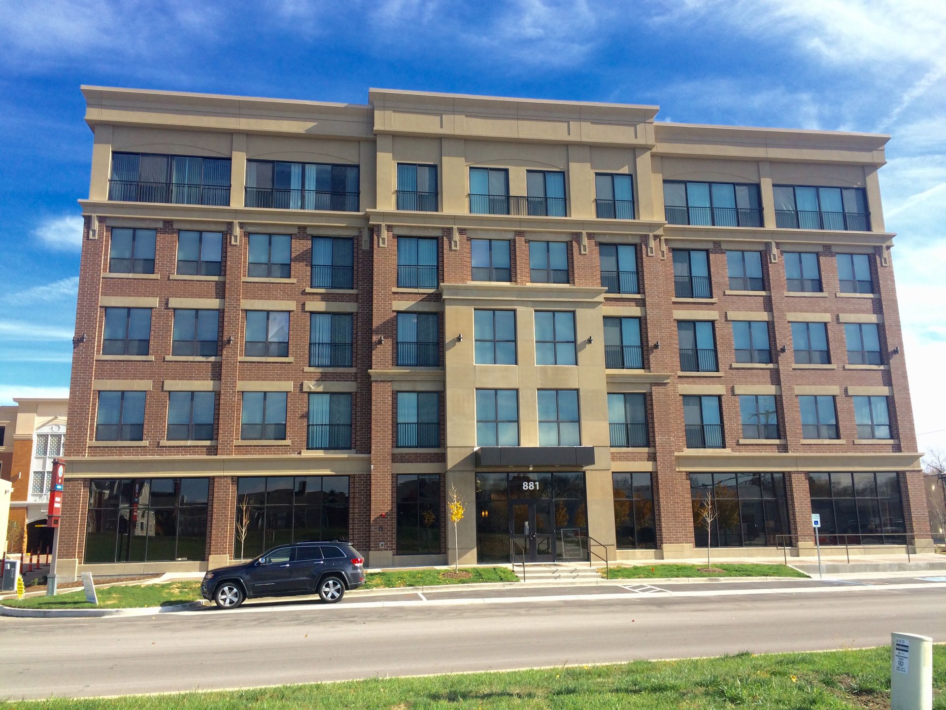 Mezz 42 building exterior in downtown Carmel