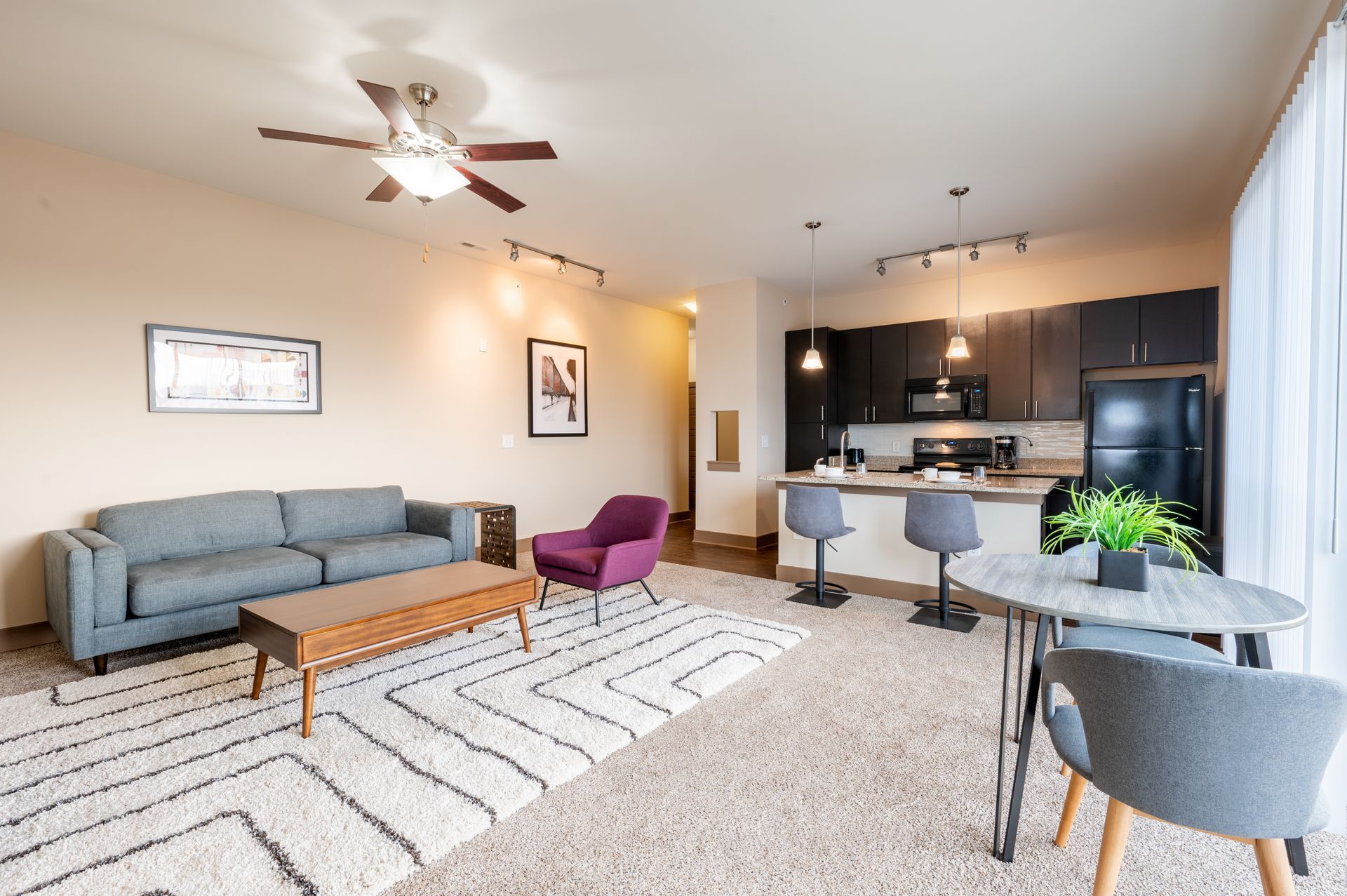 Mezz 42 living space with modern finishes